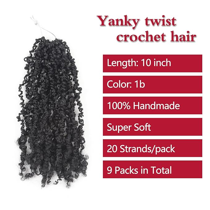 Yanky Twist Crochet Hair, PILLUGER Yaki Twists Hair Micro Spring Twist Braids,9 Packs Pre-looped passion Twist Brown Senegalese With Curls Crochet Synthetic Hair Extensions(1B)
