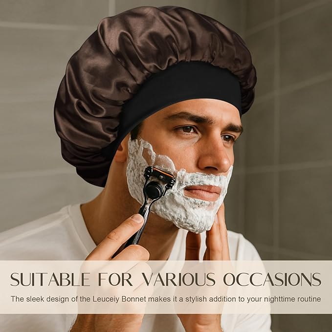 Satin Silk Bonnet for Men & Women, Double Layer Silk Sleep Bonnets, Soft Satin Lined Bonnet for Curly & Natural Hair