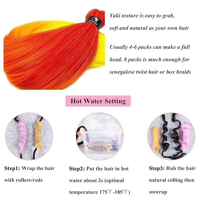 Red Orange Yellow Ombre Braiding Hair Pre Stretched Kanekalo Colored Braiding Hair Extensions for Braiding Box Braids Prestretched Pre Sectioned Braiding Hair Ombre 26 inch