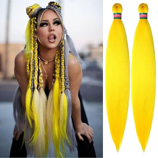 Yellow Pre stretched Braiding Hair 2 Packs Pre feathered Braid Hair Extensions 30 Inches Hair Braids