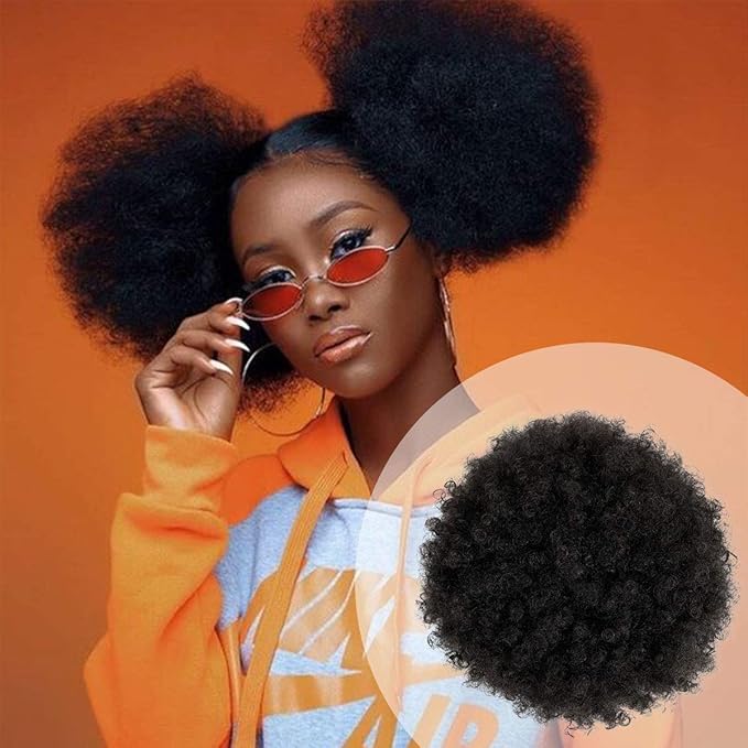 GLAM21USA Afro Puff Drawstring Ponytail Retro Kinky Curly Ponytail Wig Clip in Bun Hair Piece for Black Women Synthetic Hair Extension (MEDIUM, 2 (Dark Brown))