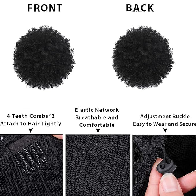 Afro Puff kinky curly Drawstring Ponytail Extension for Black Women Synthetic Short Afro Kinkys Curly Afro Bun Extension Hairpieces Updo Hair Extensions with Two Clips(2#)