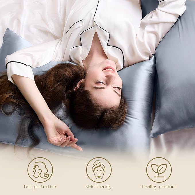 ZIMASILK 100% Pure Mulberry Silk Pillowcase for Hair and Skin Health,Soft and Smooth,Both Sides Premium Grade 6A Silk,600 Thread Count,with Hidden Zipper,1pc (King 20''x36'',Slate Blue)