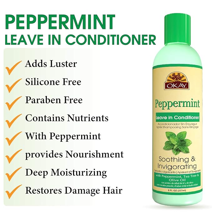 OKAY Peppermint Soothing & Invigorating Leave-in Conditioner, 8 Ounce