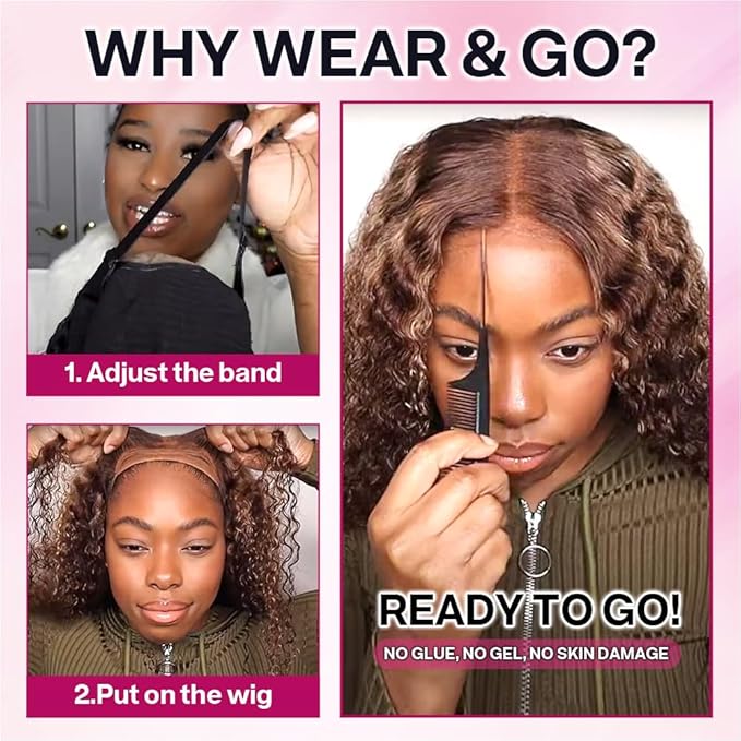 Curly Bob Wig Human Hair Deep Wave 200% Density 5x5 HD Lace Closure Wigs Human Hair Bob Wigs For Black Women Wear And Go Glueless Curly Wig Highlight Color 14 Inch