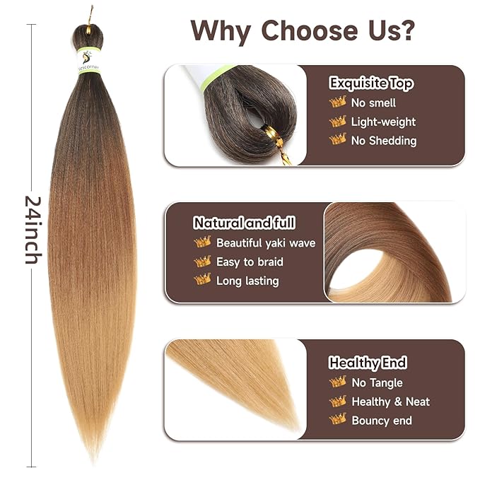 Ombre Braiding Hair Pre Stretched 24inch 8packs, Blonde Brown Pre Stretched Braiding Hair Professional Crochet Braids for Women T1 30 27