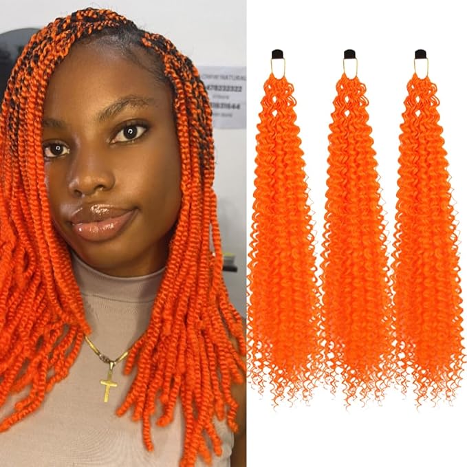Passion Twist Hair Extensions Orange Curly Crochet Hair 12 Inch Short Curly Braiding Hair 3 Packs Crochet Braids with Curls for Black Women(12",Orange)