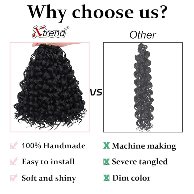 12 Inch Gogo Curl Crochet Hair Natural Black Ocean Wave Crochet Hair Deep Twist 8 Packs Pre-looped Goddess Box Braids Short Curly Water Wave Synthetic Braiding Hair for Women (16Strands/pack 1B#)