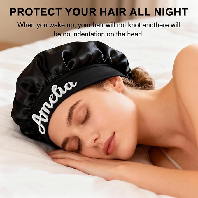Custom Silk Bonnet for Sleeping Women Satin Bonnet Hair Wrap for Sleeping Band Sleep Night Head Cover for Curly Braid Fine