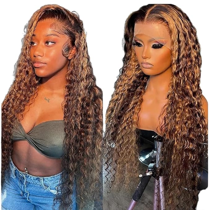 Chesma Honey Blonde Ombre Lace Front Wig - Human Hair, 13x4 HD, Deep Wave, Glueless, Pre Plucked with Baby Hair, 180 Density (32inch)