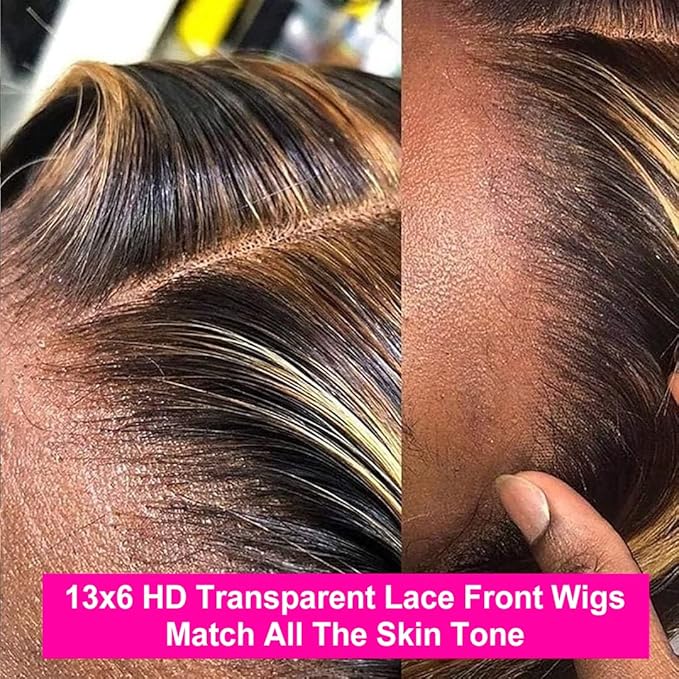 26 Inch Highlight Ombre Deep Curly Honey Blonde HD Lace Front Wigs Human Hair Pre Plucked Deep Wave Frontal Wig 13x6 HD Transparent Lace Front Wigs 4/27 Glueless Wigs 180% Density