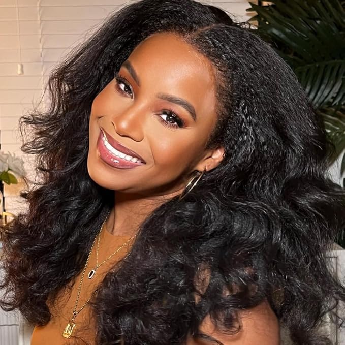 Julia Hair U Part Human Hair Wigs for Women 12A Kinky Straight Braizlian Human Hair Glueless Upart Wig No Glue No Sew in Beginner Friendly 180% Density No Lace Yaki Hair Wig 16 Inch