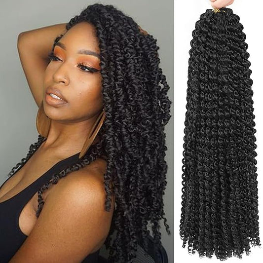 Alrence Passion Twist Hair 16 Inch 8 Packs Water Wave Crochet Hair Curly Braiding Hair For Butterfly Locs Bohe Crochet Braids (16 Inch (Pack of 8), 1B#)