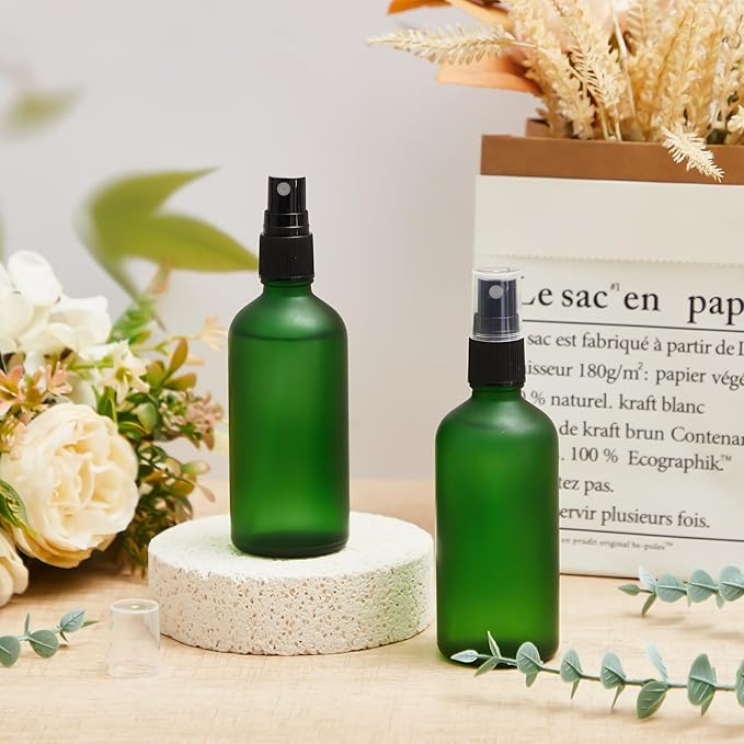 Roshtia 30 Pcs 3.4 oz /100 ml Green Glass Spray Bottle Refillable Perfume Atomizer Frosted Decorative Empty Bottles with Fine Mist Sprayer Pump for Face Body Travel