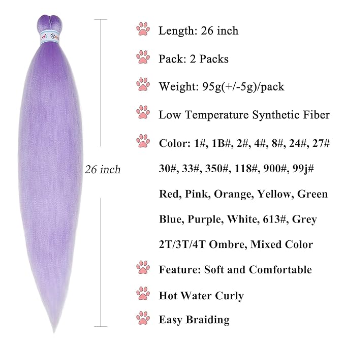 kids Light Purple Braiding Hair Pre Stretched Long Purple Hair for Braiding, Lavender Braiding hair Extensions for Stage Party Halloween Costume Cosplay Crochet Braids Non Toxic Braiding Hair 26 inch