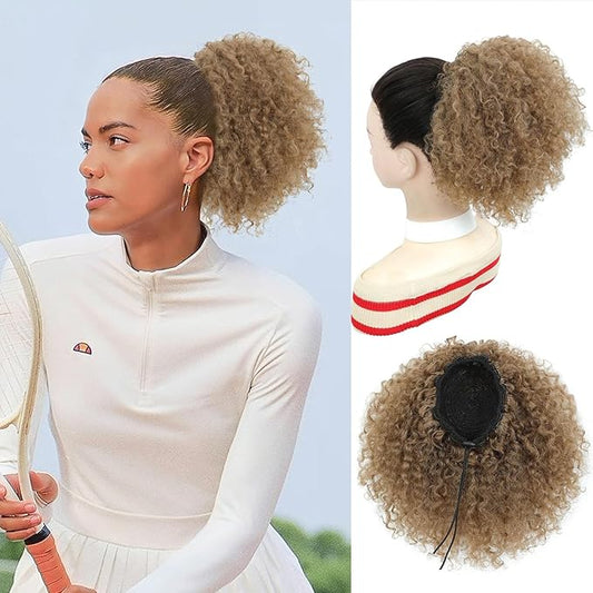 Drawstring Curly Ponytail Extensions for Black Women Protein Silk Fiber Human Hair Soft Feeling Afro Kinky Curly Hair Puff Pony tails Lightweight, Soft Natural Budget-Friendly for Daily Styles