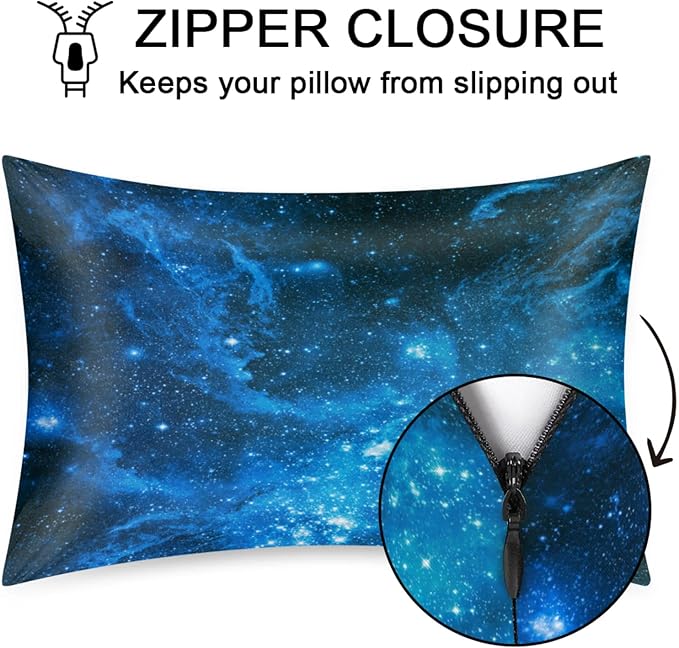 Galaxy Nebula Silky Satin Pillowcase for Hair & Skin, Bed Pillow Cases with Hidden Zipper Soft Breathable Pillow Covers for Sleeping Queen Size, 20x30in