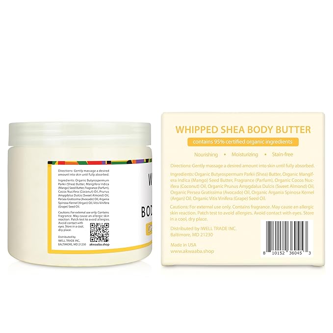 AKWAABA Whipped Shea Butter (Sweet Mango) – Nourishes & Moisturizes | Made with Shea Butter | No Dyes & Parabens | 12 oz / 340 g