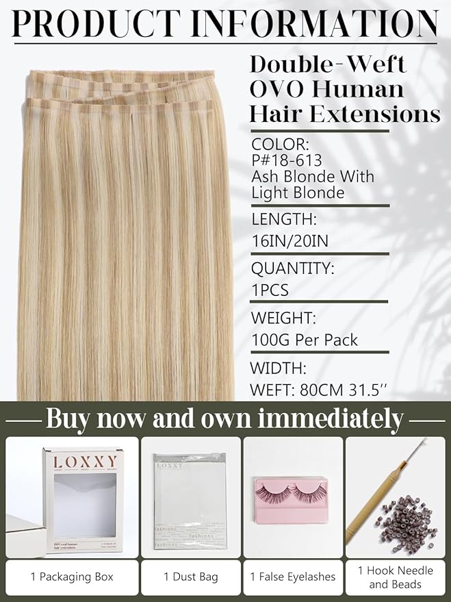LOXXY Double Layered PU OVO Human Hair Extensions - Bead in Butterfly Weft Hair Extensions - 16 Inch 100g Golden Blonde to Light Blonde, Genius Glueless Extensions Human Hair Weft Width 31.5"(80cm)
