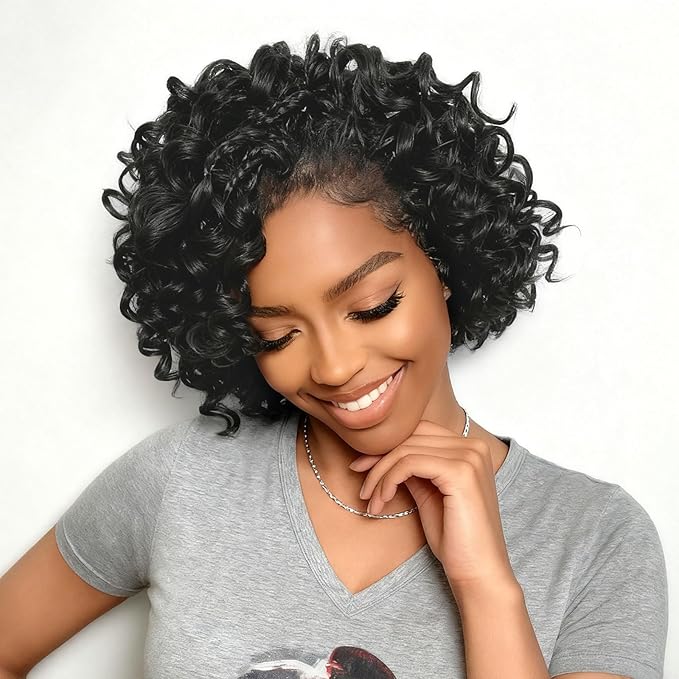 Short Curly Crochet Braids for Black Women 8 Inch Soft GoGo Curl Crochet Hair, Prelooped Ocean Deep Water Wave Hair Crochet Tangle Free Curly Hair Braid Touch as Human Hair 7 Packs
