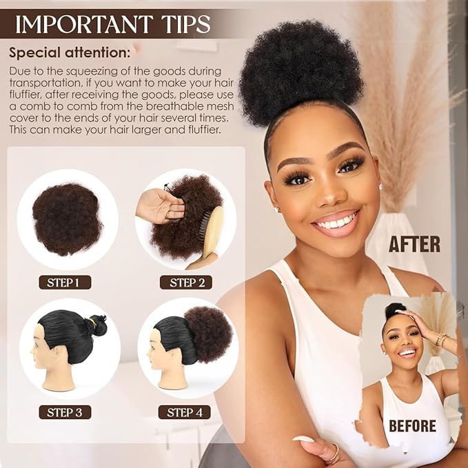 Afro Puff Extension for Black Women #18 Ash Blonde Brazilian Virgin Human Hair Durable Natural Soft and Smooth Retro Kinky Curly Ponytail Wig