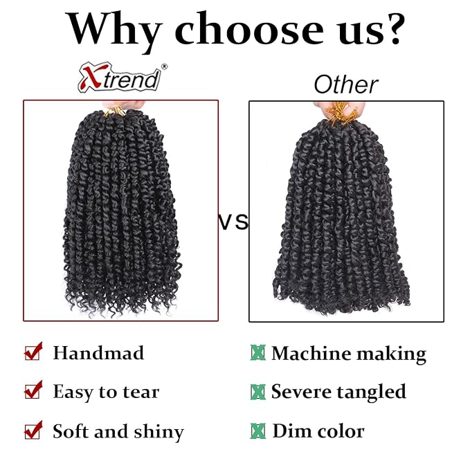 Xtrend 8 Packs Pre-twisted Passion Twist Crochet Hair 18 Inch Natural Black Pre-looped Crochet Braids Hair For Women Bohemian Synthetic Passion Braiding Hair Extension (8packs, T27#)