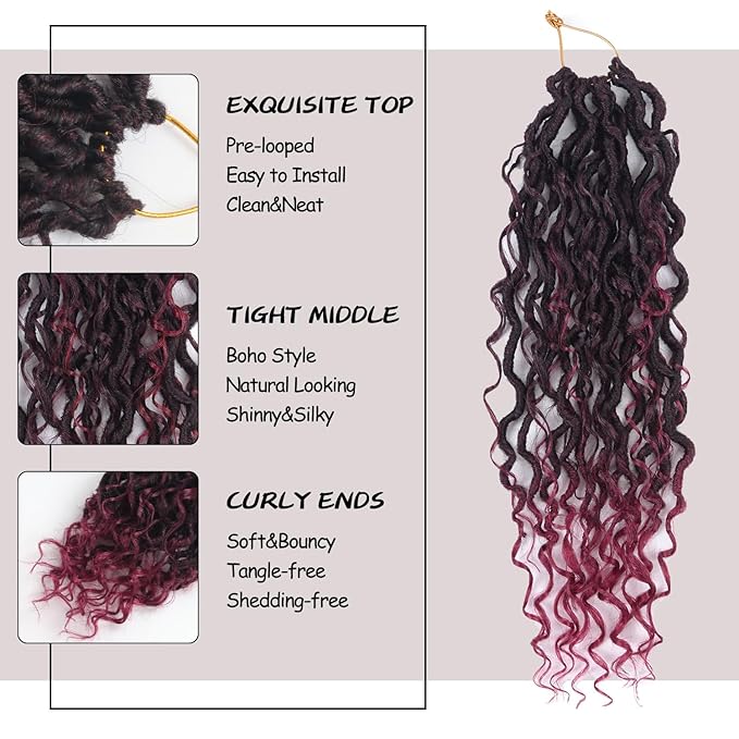 Goddess Locs Crochet Hair,Vemet 16 Inch 9 Packs Synthetic Faux Locs Crochet Hair for Black Women,River Locs Hair Extensions Boho Style Pre looped Faux Locs with Curly Ends