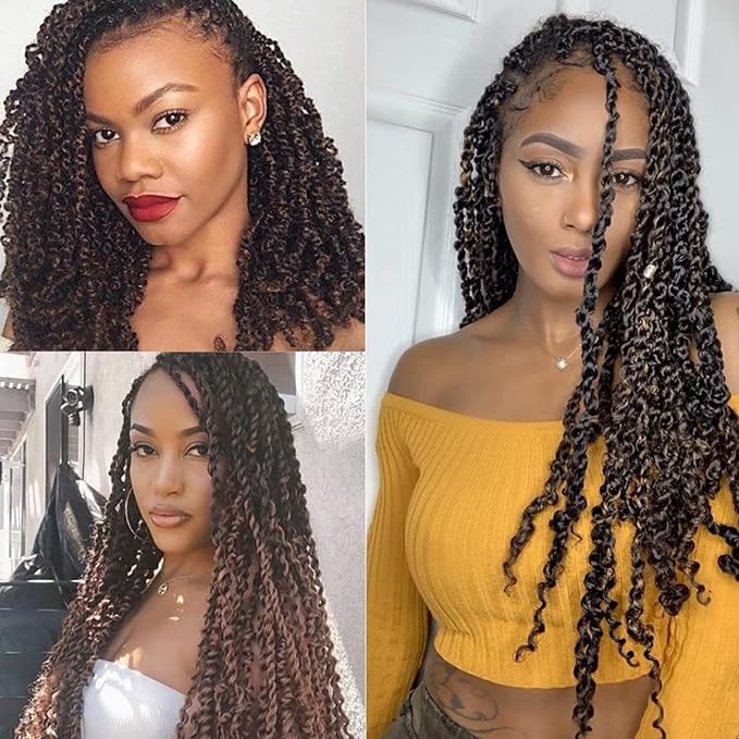 Ubeleco 18 Inch Passion Twist Hair, Ombre Brown Water Wave Crochet Hair Passion Twist Crochet Hair for Women Long Bohemian Synthetic Passion Twists Curly Braiding Hair Extensions(7pcs,1B/30)