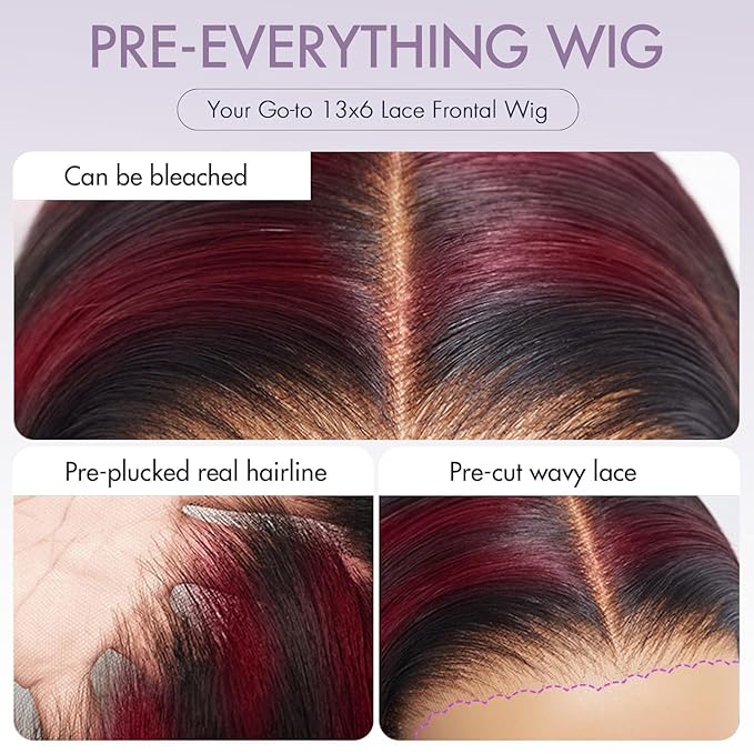 MEGOOD 99j Burgundy Lace Front Wigs Human Hair Pre Plucked 250 Density 13x6 Highlight Burgundy Wig Human Hair for Women HD Transparent 13x6 Body Wave Lace Frontal Wigs Glueless Wine Red Wig 32 Inch