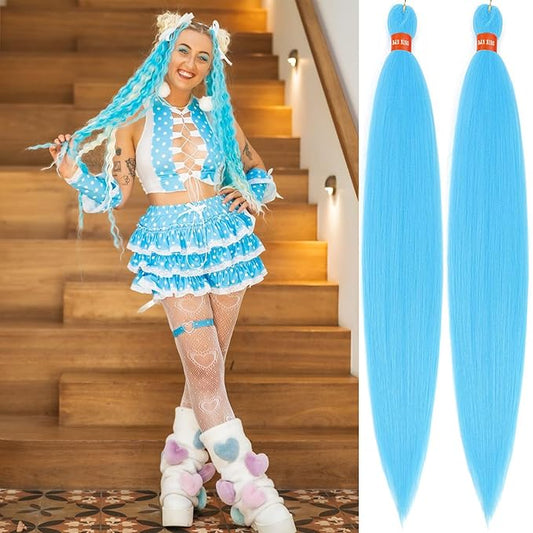 Sky Blue Pre Stretched Braiding Hair 30 Inch 2 Packs Professional Yaki Texture Festival Braids Box Crochet Twist Hair Extensions