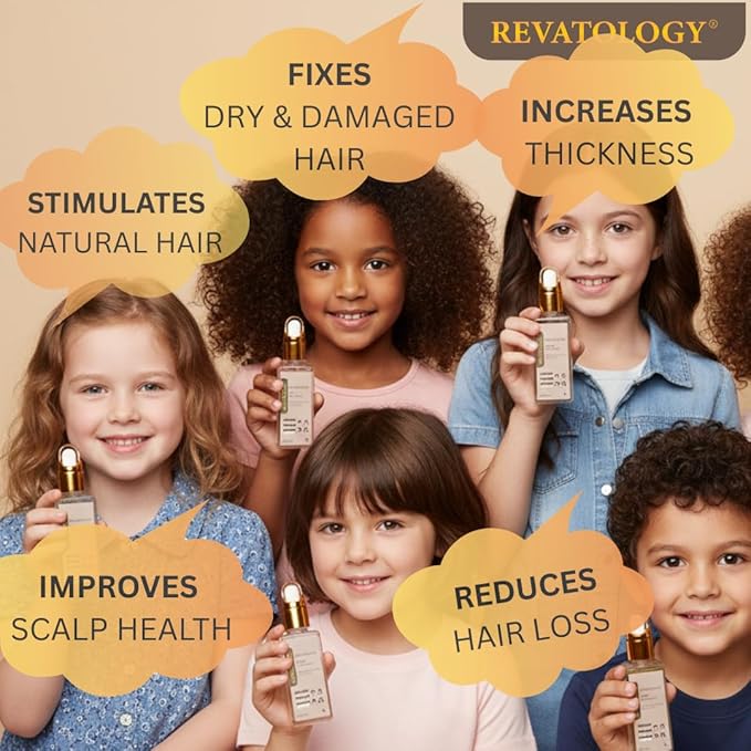 REVATOLOGY Kids & Babies Leave-In Growth & Conditioning Serum (Made in USA) Hair Growth Product with 30 Botanicals | Anti-Dandruff & Anti-Frizz for Curly/Thin/Thick Hair | Chemical & Cruelty-Free