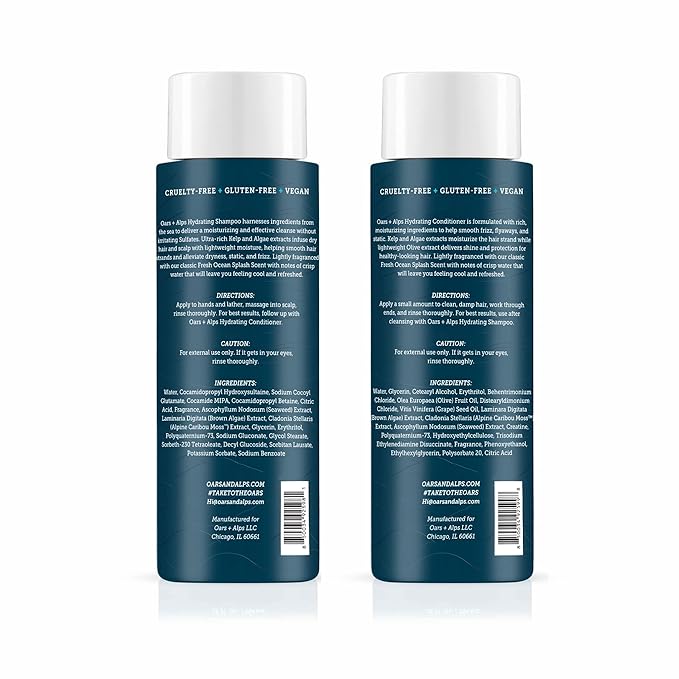 Oars + Alps Men's Sulfate Free Hair Shampoo and Conditioner Set for Men & Women, Infused with Kelp & Algae Extracts, Nourishing & Moisturizing, Paraben Free, Fresh Ocean Splash Scent, 2pk, 13.5oz
