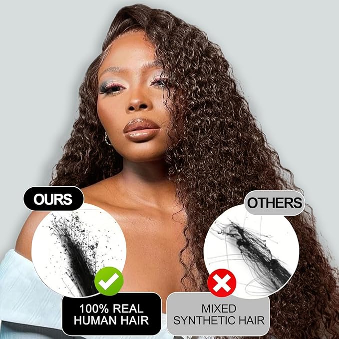 30Inch 220% Density Chocolate Brown Lace Front Wigs Human Hair 13x6 Deep Wave Lace Front Wigs Human Hair Pre Plucked Colored Curly Wig 100% Unprocessed Brazilian Virgin Hair for Women