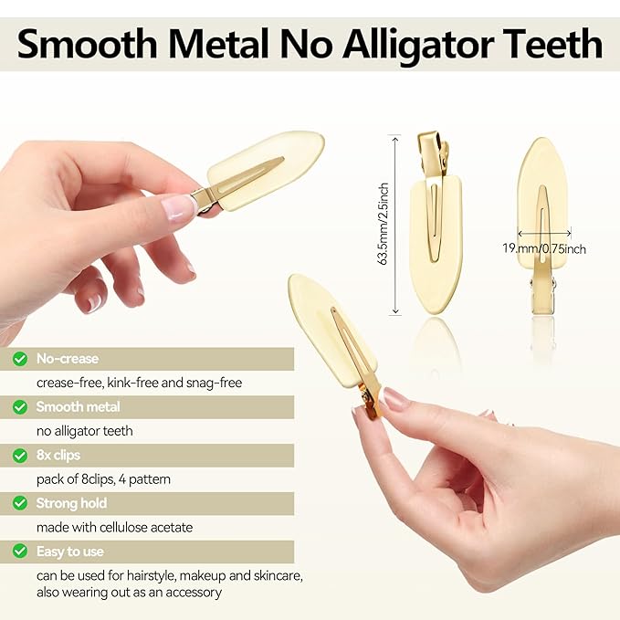 8 Pcs No bend Hair Clips No Crease Makeup Duckbill Clip No Dent Creaseless Flat Alligator Hair Barrettes for Salon Hairstyle Women Girls Accessories (Lemon)