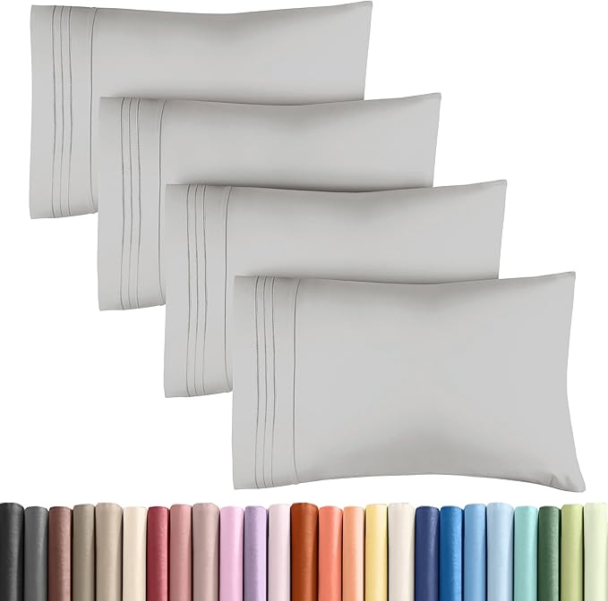 King Pillow Cases Set of 4 - Ultra Soft Hotel Quality Pillowcase Covers - Comfy, Cozy & Wrinkle Free - Shrink, Stain & Fade Resistant - Machine Washable Pillow Protectors - 4 Piece Set - French Grey