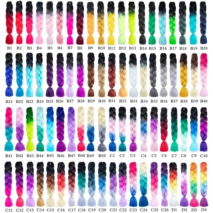 Xiaofeng Braiding Hair Extensions for Women 3 Packs 100g/Pack 24Inch High Temperature Ombre Jumbo Synthetic Braiding Hair for Twist Crochet Braids (blue-sky blue-yellow-light pink-rose)