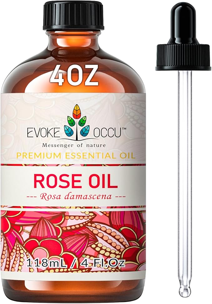 EVOKE OCCU Rose Essential Oil for Skin Care, Relaxation, Home Cleaning, Add to Diffuser and Spary, DIY Candle and Soap - 4 Fl Oz