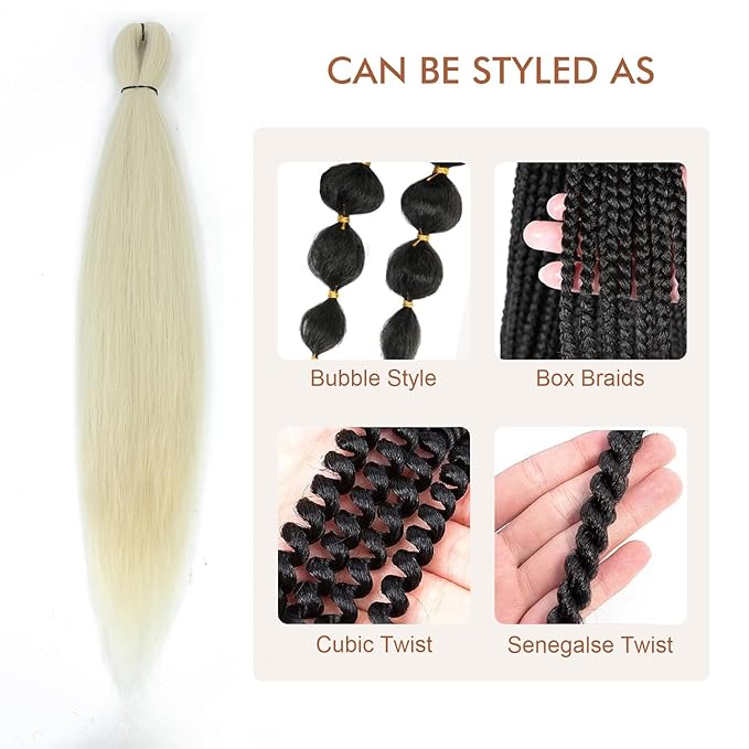 Pre-stretched Braiding Hair - 18 Inch 8 Packs Off-White Blonde Braiding Hair For Twist or Box Braids, Yaki Texture Hot Water Setting Synthetic Braiding Hair Extensions (18 Inch, 613#-8P)
