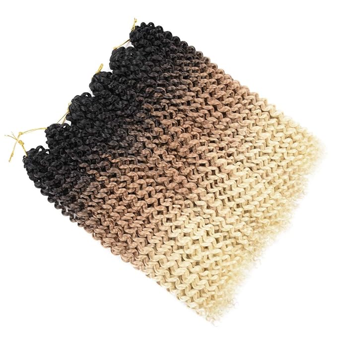 6 Packs Passion Twist Hair 14 Inch Water Wave Crochet Bohemian Curl Passion Twist Synthetic Crochet Braiding Hair Extensions Black Brown Honey Blonde Curly Hair (14inch, T1B/27/613)