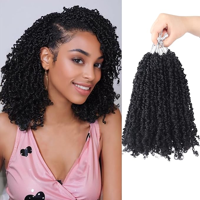 Yanky Twist Crochet Hair, PILLUGER Yaki Twists Hair Micro Spring Twist Braids,9 Packs Pre-looped passion Twist Brown Senegalese With Curls Crochet Synthetic Hair Extensions(1B)