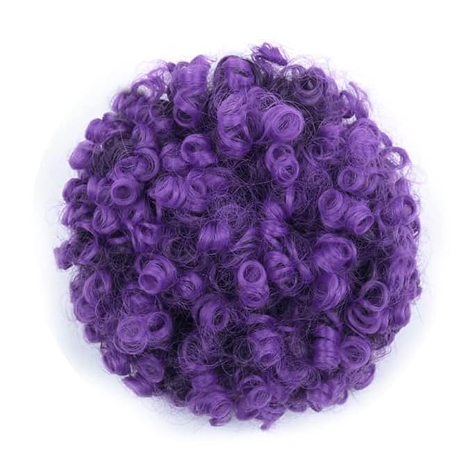 Afro Puff Ponytail for Black Women Culy Wavy Short Drawstring Ponytail Extension Ombre Purple Synthetic Hairpieces Mini Afro Bun(1B-Purple#)