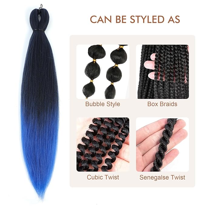 Pre-stretched Braiding Hair - 30 Inch 8 Packs Ombre Blue Braiding Hair For Twist or Box Braids, Yaki Texture Hot Water Setting Synthetic Super Long Braiding Hair (30 Inch, T-Blue-8P)
