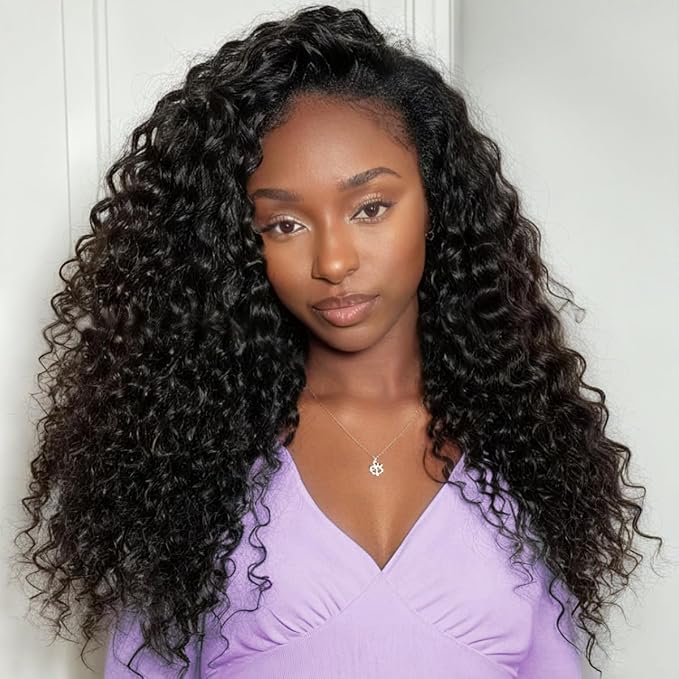Half Wig Human Hair Jerry Curly Half Wig 200% Density Wear And Go Glueless Wigs Human Hair 3 In 1 Half Wigs With Drawstring Seamless Flip Headband Wig For Women 22Inch