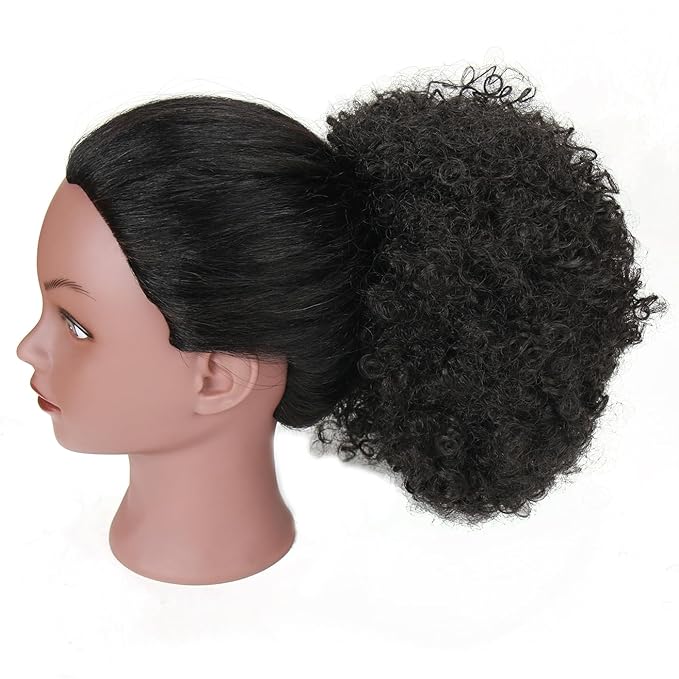 Afro Puff Drawstring Ponytail Extension for Black Women Short Afro Curly Ponytail Extension Clip On Kinky Drawstring Curly Ponytail Bun (2#)