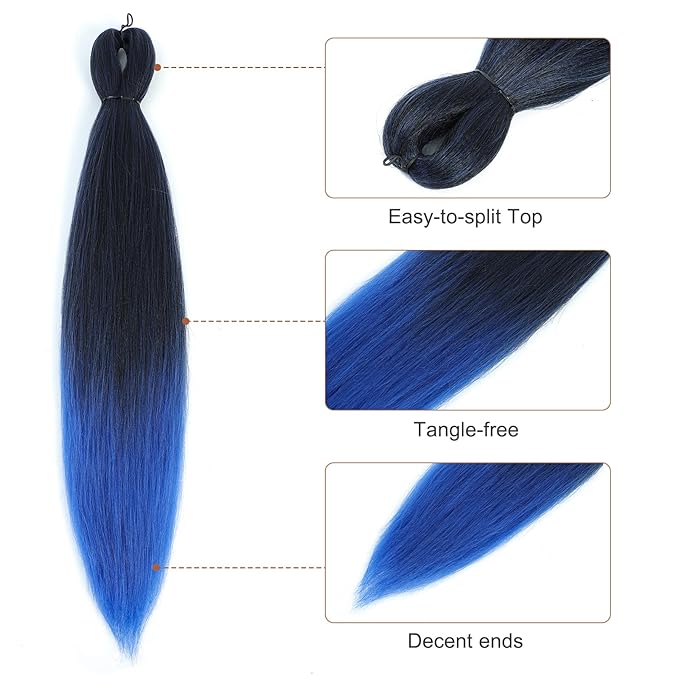 Pre-stretched Braiding Hair - 30 Inch 8 Packs Ombre Blue Braiding Hair For Twist or Box Braids, Yaki Texture Hot Water Setting Synthetic Super Long Braiding Hair (30 Inch, T-Blue-8P)