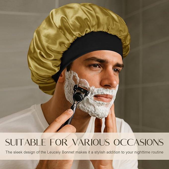 Satin Silk Bonnet for Men & Women, Double Layer Silk Sleep Bonnets, Soft Satin Lined Bonnet for Curly & Natural Hair