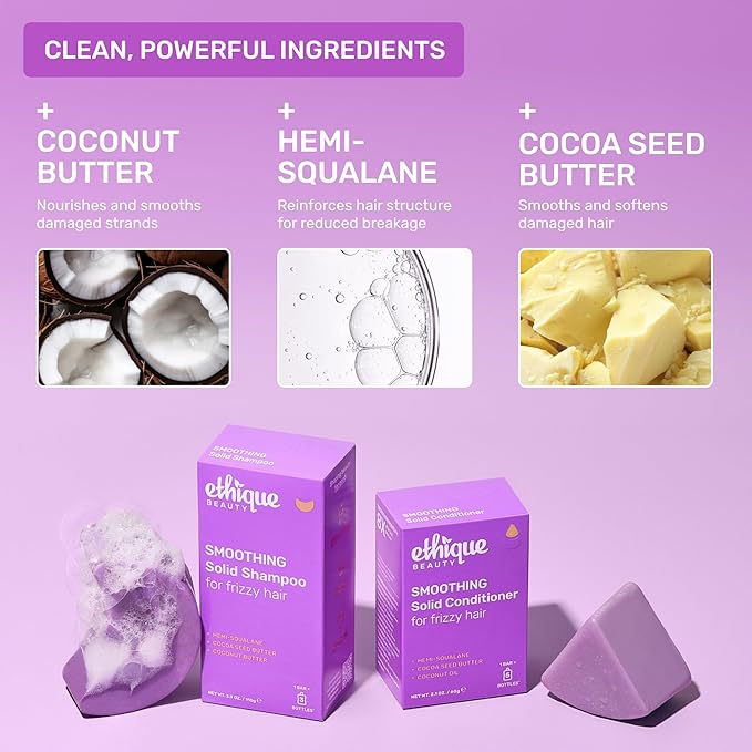 Ethique Smoothing Conditioner Bar for frizzy hair with Coconut Butter - Plastic-Free, Cruelty-Free, Vegan, 2.12 oz