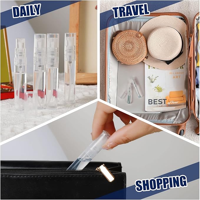 Fandamei Mini Spray Bottle, 10 Pack 5ml Mini Plastic Spray Bottle Empty, Fine Mist Refillable Mini Perfume Bottle, Perfume Atomizer, Small Sample Containers, Plastic Portable Travel Bottle, Clear