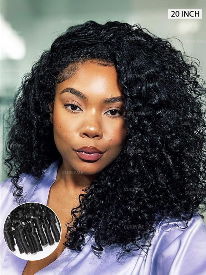 Curlyme Burmese Curly Half Wig Human Hair Glueless Beginner Friendly 3 In 1 Seamless Flip Over Half Wigs Burmese Curly Wig Human Hair Drawstring Headband Wig for Women 22 Inch