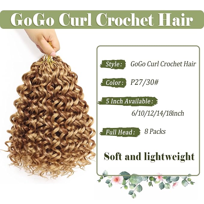 Vomella GoGo Curl Crochet Hair 8 Packs 10 Inch Curly Crochet Hair for Women Water Wave Beach Curl Synthetic Deep Twist Crochet Hair Extensions P27/30